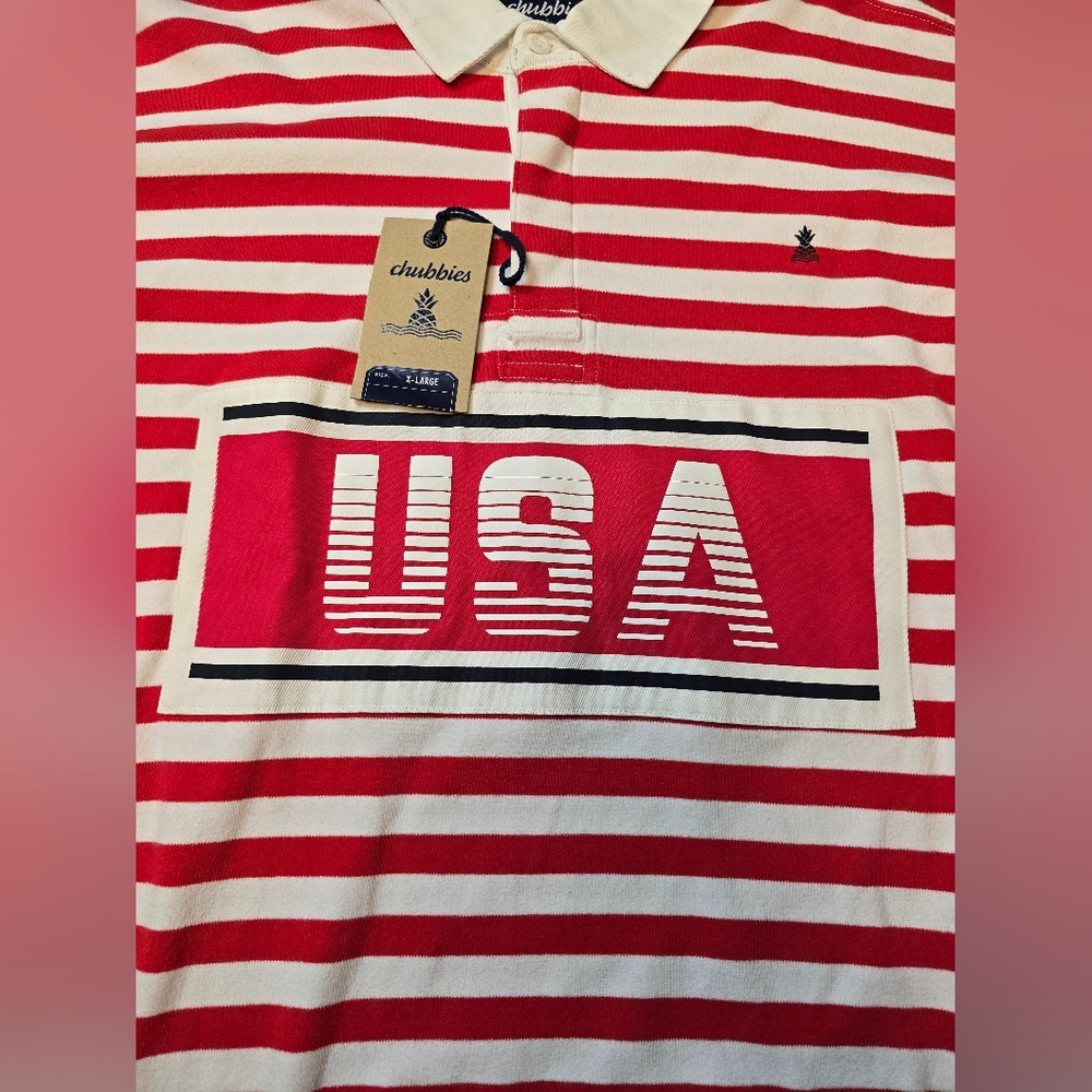 Chubbies Men Legacy Rugby Polo Shirt USA Patriotic Print Sz XL NEW - Picture 2 of 6